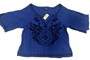 Blusa Campesina Boho American Eagle Nueva con Etiquetas Talla SM Top Azul Marino Bordado con Cuentas - Imagen 1 de 7