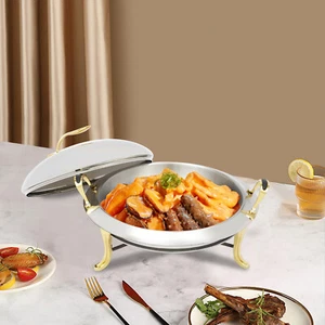 Chafing Dish Edelstahl Chafer Rund Buffet Speisenwärmer Behälter mit Deckel - Bild 1 von 19