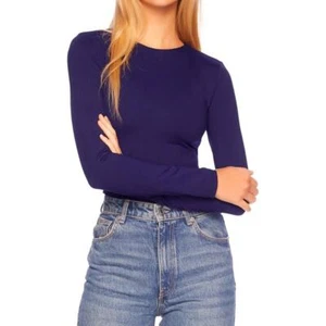 Top Susana Monaco Cuello Redondo Manga Larga - Azul Medianoche Nuevo con Etiquetas Talla Pequeña - Imagen 1 de 8