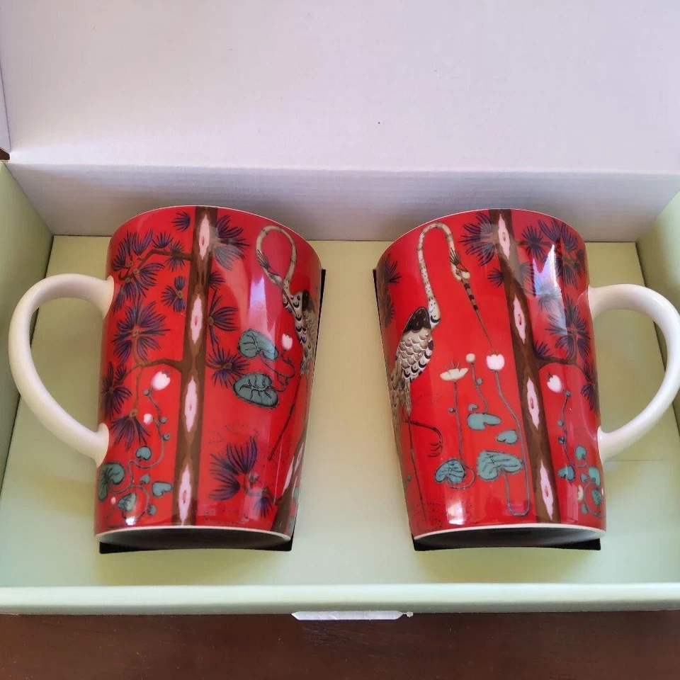 iittala Taika 15th Anniversary Mug Cup 400ml Pair Set of 2 Red Crane Porcelain - Image 1 of 3