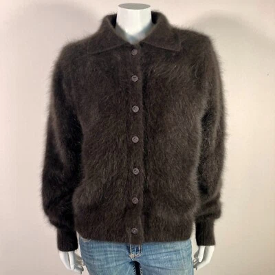 80% Angora Fuzzy Vintage VENESHA Brown Lined Sweater Jacket Coat 46 in bust - Image 1 of 4