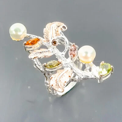 Handmade Natural Pearl Ring 925 Sterling Silver Size 6 /B-R3215 - Image 1 of 4