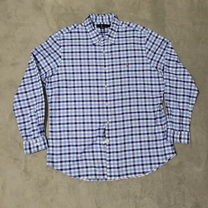 Ralph Lauren Gingham Herren Hemd mit Knopfleiste Slim Fit Kariert Gr. XXL Tall BLAU - Bild 1 von 11