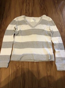 Justice Hooded Sweater Gray And White Stripes Long Sleeve Sz. 14 Hoodie Shirt - Picture 1 of 3