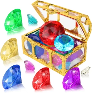 Tauchschmuck Pool Spielzeug 10 bunte große Diamanten Edelsteine mit Schatz Pirat Truhe Box  - Bild 1 von 12
