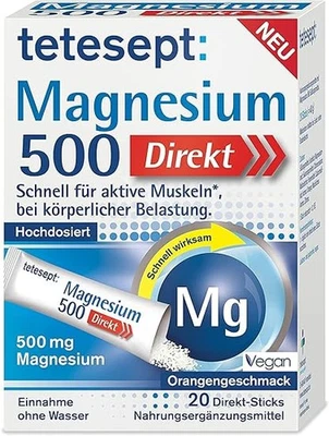 TETSEPT Tetesept Magnesium 500 Direkt – 1 x 20 Direkt-Sticks - Magnesium Pulver