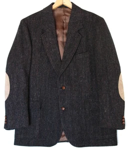 Vtg Pendleton Men's 44 Wool Tweed Gray Herringbone Blazer Tan Elbow Patch USA - Picture 1 of 10