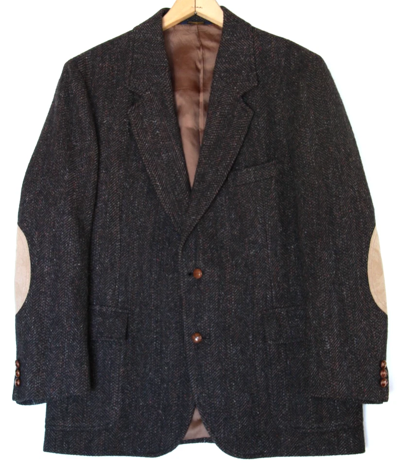 Vtg Pendleton Men's 44 Wool Tweed Gray Herringbone Blazer Tan Elbow Patch USA - Image 1 of 4
