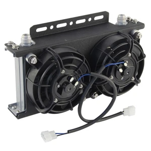 AN10 Universal 19 Row Oil CoolerEngine + Dual 5.5" Fan w/Mounting Bracket Kit - Picture 1 of 12