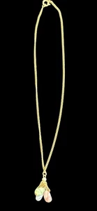 H435KK ~ Goldfarbene Kette Halskette Anhänger längliche Perlen 15 Zoll Vintage - Bild 1 von 4