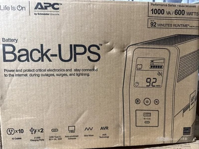 APC BR1000MS Back UPS PRO BR 1000VA, SineWave, 10 Outlets, 2 USB Charging Ports, - Image 1 of 3