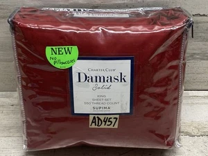 Charter Club Damask Solid King Flat & Fitted Sheet 550TC Red New - Picture 1 of 5