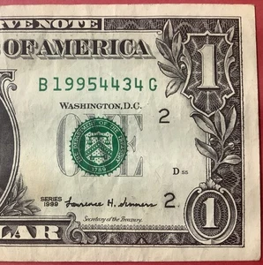 1999 B-District $1 NEW YORK Year Date BG Block B 1995 4434 G Old One Dollar Bill - Picture 1 of 8