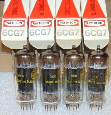NOS NIB PERFECT MATCH QUAD 6CG7 BLACK TRIPLE PLATES USA MADE TUBES 6FQ7 RAYTHEON - Image 1 of 4