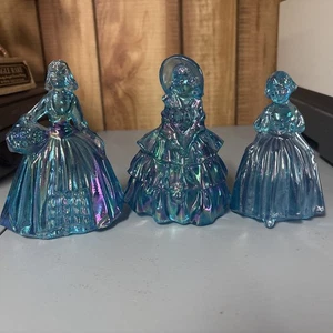 VTG S/3 COBALT BLUE Art Wheaton Carnival Glass Lady Figurines Iridescent 5-5.25" - Picture 1 of 5