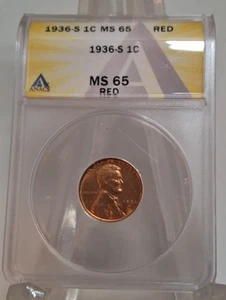 1936-S Lincoln Cent - ANACS MS65 Red - Picture 1 of 2