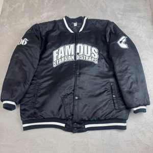 Vintage Y2K Famous Stars And Straps Bomber Jacket Mens 2XL Black Preowned Lined - Picture 1 of 9
