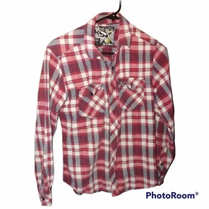 NSS Plaid Flannel Red/BLK Long Sleeve Button Down Size Small - Picture 1 of 4