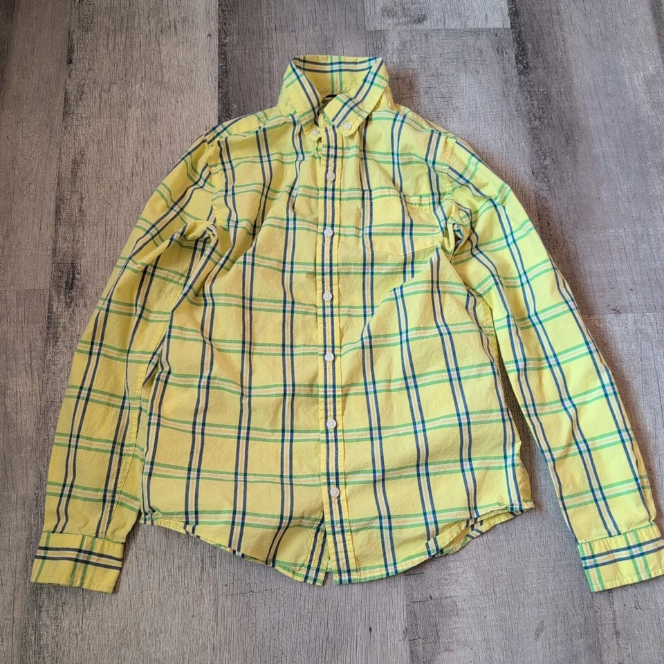 Camisa Janie And Jack Boys Abotonada 12 Amarillo Azul Cuadros Manga Larga Foto 1 de 4