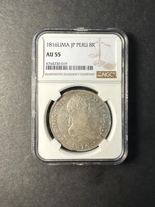 Peru Ferdinand VII silver 8 reales 1816 lustrous about uncirculated NGC AU55 - Picture 1 of 2
