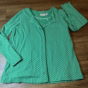 Quacker Factory Sweater Womens Large Green Polka Dot Snap Button Up Matching - Picture 1 of 13