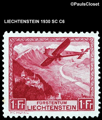 LIE 1930 SC C6 AIRPLANE OVER RHINE VALLEY 1f LAKE MVLH OG FINE/VF - Image 1 of 2