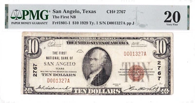 $10 1929 T1 National SAN ANGELO Texas TX 🇺🇸 PMG Grade 20 🇺🇸 - Image 1 of 2