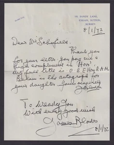 James Blades, British Percussionist recorded V for Victory Drumbeat, signed note - Picture 1 of 2