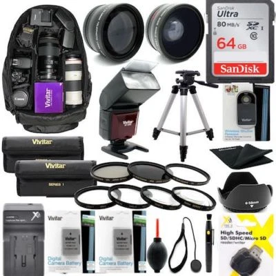 VIVITAR / XIT NIKON D3400 D5600 DSLR CAMERA FULL 64GB HD ACCESSORY KIT LENSES FLASH BACKPACK