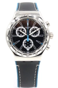 Nuevo Reloj Suizo RELOJ Ironía Azul Detalles Cronógrafo Cuero 44mm YVS442 $190 - Imagen 1 de 5