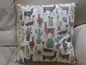 18 x 18 Beautiful Lovely Llamas and Cactus Pillow Cover Only Hand Crafted - Picture 1 of 1