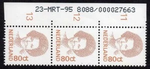 NETHERLANDS MNH 1991 SG1595 Beatrix 80c Dated Strip of 3, 23-March-94 - Picture 1 of 1