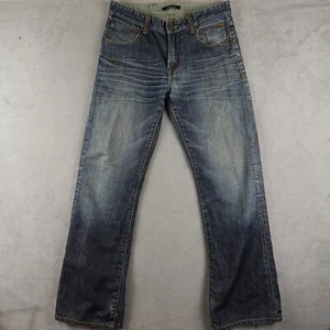 Marc Ecko Jeans Mens 33x31 Blue Mid Rise Bootcut Whiskering Fading Cut and Sew - Picture 1 of 22