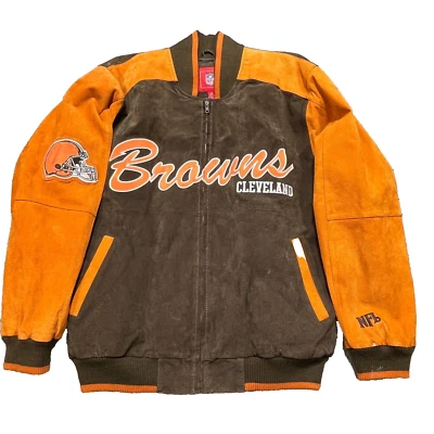 Chaqueta Bomber Cleveland Browns Vintage NFL Gamuza Acolchada Forrada Para Hombres Mediana Años 80 Foto 1 de 4