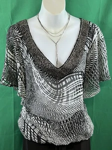 Woman Arden B Sequin Top, Black n White Size M - Picture 1 of 10