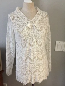 NEW Womens Lace Shear Top S M 36" Chest Summer Crochet Cover Blouse  Long Sleeve - Picture 1 of 9