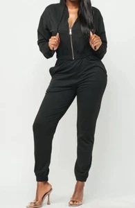 Black Hoodie Crop Top and Joggers Set Size Medium - Picture 1 of 3