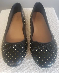 Preowned Brash Sz 10 Wmns Flats Black Leather- Look  Studded Dots. Minor Wear  - Picture 1 of 15
