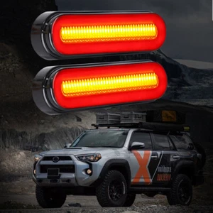 2PCS Flowing Red/Amber LED Truck Trailer Stop Turn Tail Brake Lights Lamp DRL - Picture 1 of 13