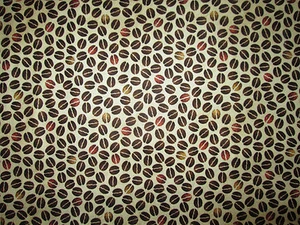 COFFEE BEANS ROAST BEAN DAILY GRIND CREAM COTTON FABRIC FQ - Picture 1 of 5