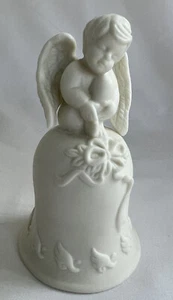 Cherub Angel White Porcelain Bisque Bell Figurine 5" - Picture 1 of 9