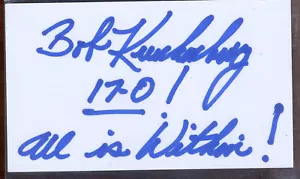Bob Kuchenberg scheda indice autografata 3" x 5" Miami Dolphins calcio - Foto 1 di 1