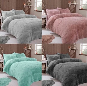 FAUX FUR SHAGGY Long Pile Soft Teddy Fleece Duvet Cover Pillowcase Bedding Set  - Picture 1 of 56