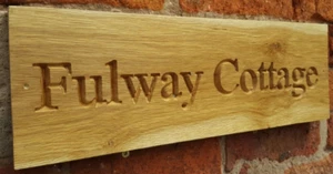 Personalised Carved House Wooden Oak Sign Wood Engraved Name Plaque Outdoor - Picture 1 of 8