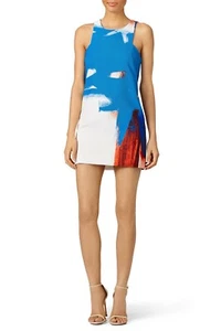 Milly Abstract Print Red White & Blue Sleeveless Designer Modern Mini Dress 8 - Picture 1 of 12