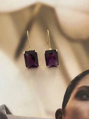 NEW GORGEOUS GOLD PLATED SMALL DARK PURPLE VIOLET GLASS CRYSTAL HOOK Earrings AU - image 1 of 4