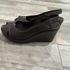 Crocs Brown Women’s Farrah Wedge Peep Toe Slingback Comfort Platform Shoe Sz 9
