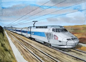 ACUARELA ORIGINAL - TGV en marcha. - Imagen 1 de 1