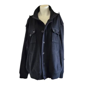 Men's wool jacket structure black button zip up XXL - Picture 1 of 6