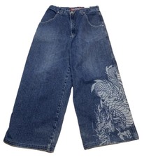 Vintage JNCO Jeans Dragon Embroidered Wide Leg Actual Size 30x27 S3